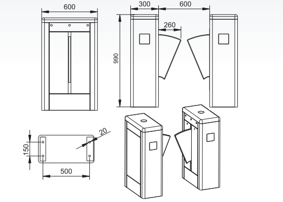 立式圓角翼閘_ESD防靜電門禁系統